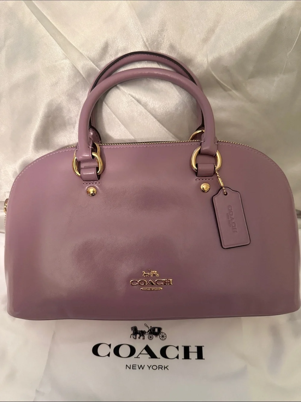 💜Coach NWT Lilac Lara Top Handle Satchel with Crossbody Strap and Gold Hardware